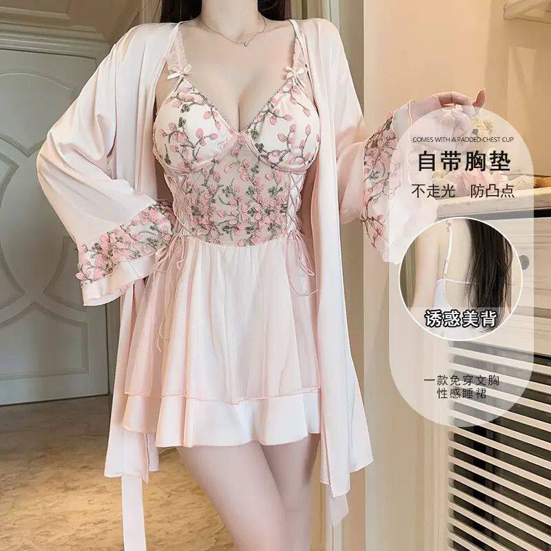 夏季吸湿排汗带胸垫女睡衣套装