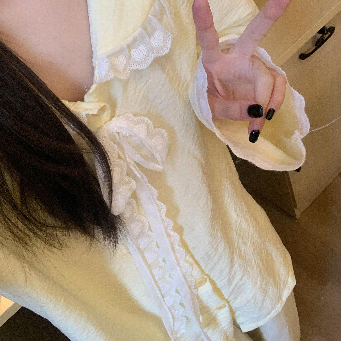 ins甜美蕾丝边系带长袖睡衣女2027春季新款简约休闲可外穿家居服