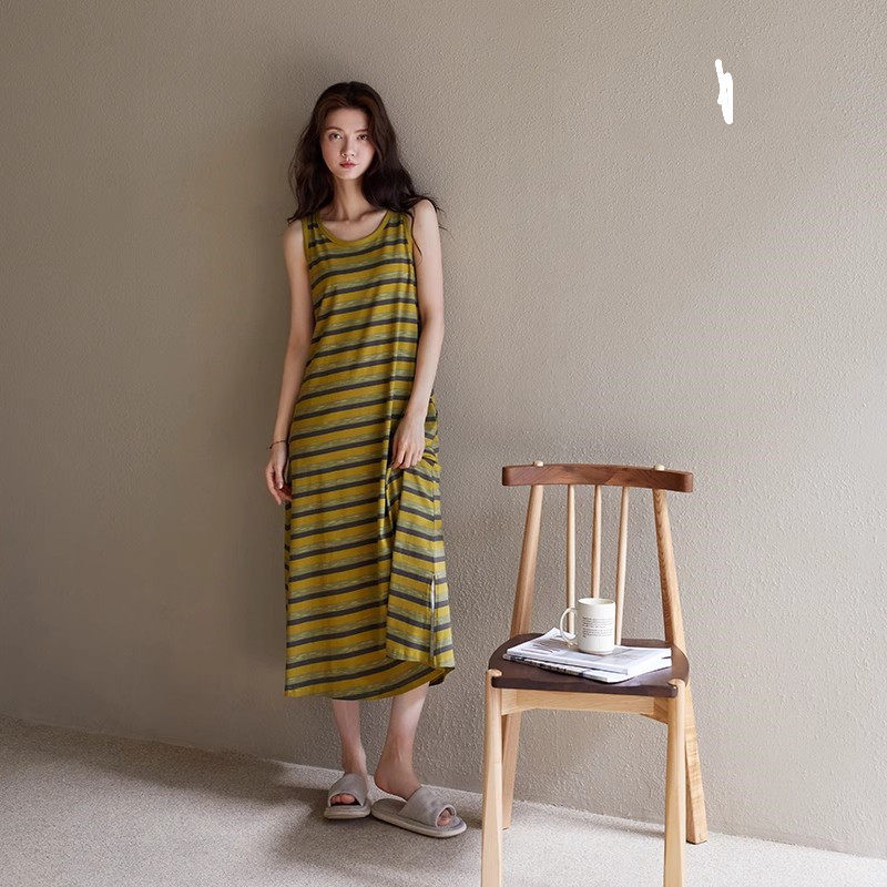 夏季纯质无袖长款可外穿女睡裙