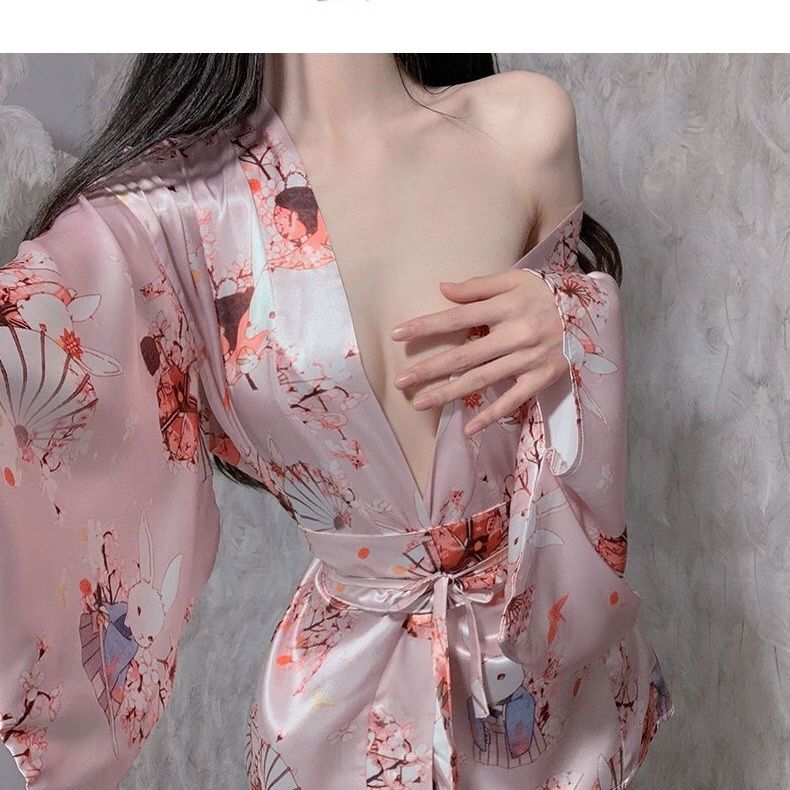 胖mm日式樱花冰丝和服睡袍家居服