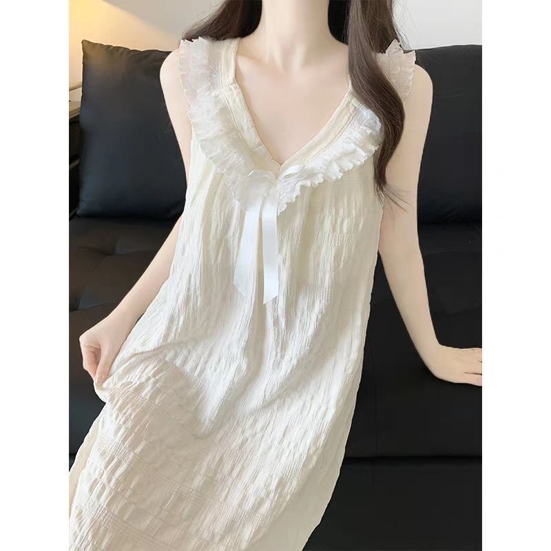 夏季云朵棉V领大码蕾丝睡裙女