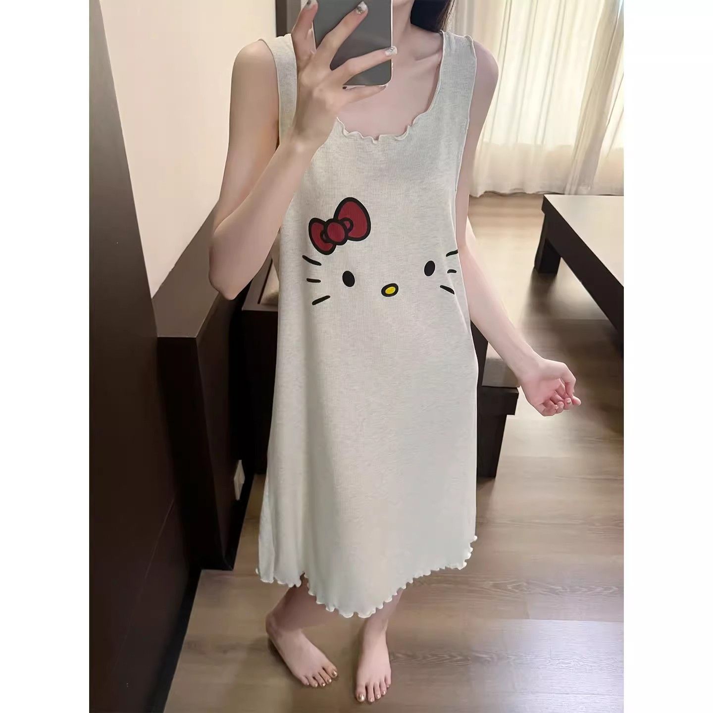 夏季甜美小猫印花大码背心睡裙