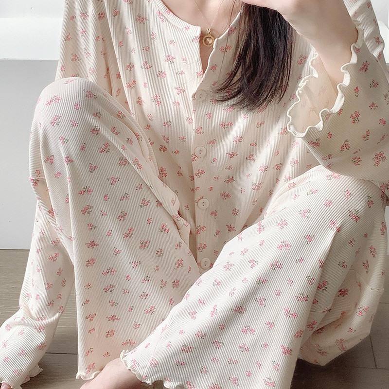 春秋新款纯欲甜美碎花家居服套装