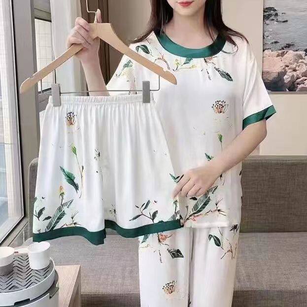 春夏女牛奶丝三件套可外穿家居服