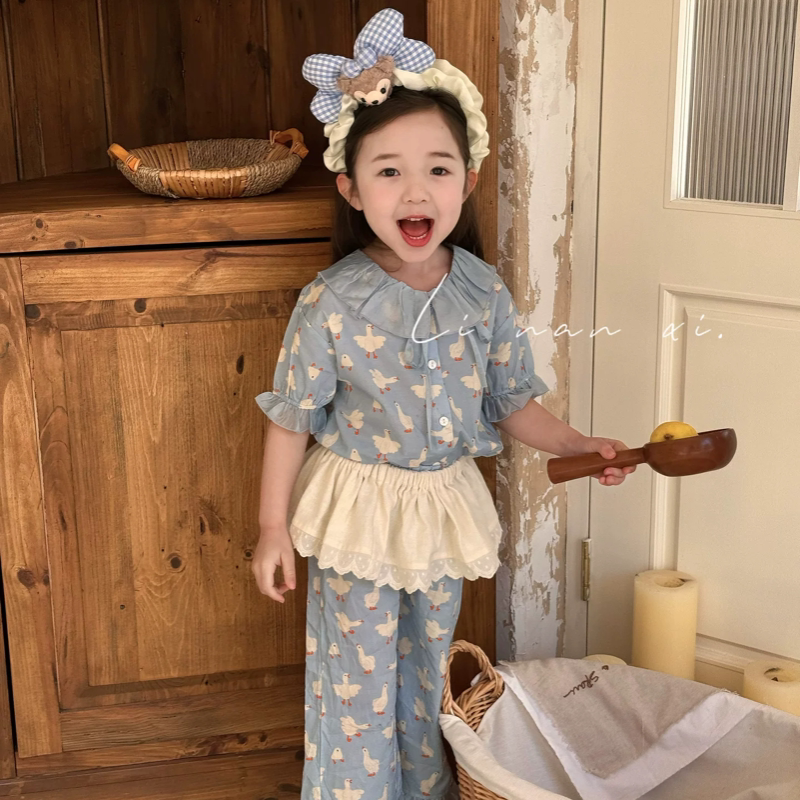 里南希 女童2026年新款睡衣儿童夏季纯棉宽松甜美童装家居服套装