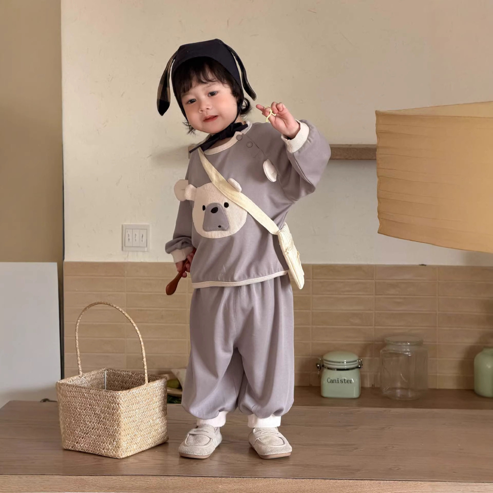 儿童服装春季2026新款韩版童装宝宝衣服春款男童熊头卫衣卫裤套装