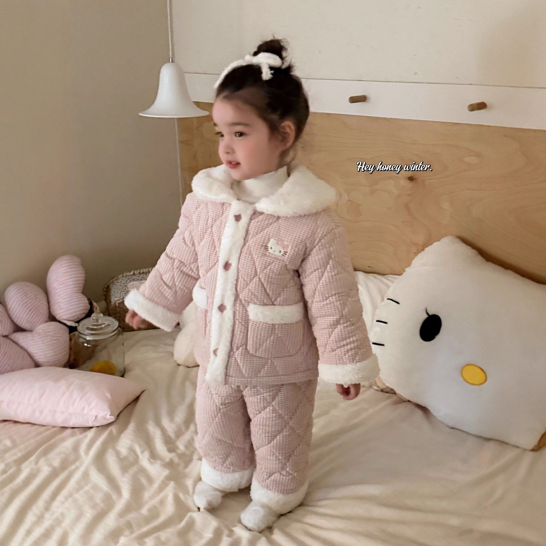 大小卷 嘿甜心 儿童冬季可外穿三层夹棉kt格子女童睡衣家居服套装,童装/婴儿装/亲子装,家居服套装,淘宝优惠券,粉丝福利购,淘宝优惠卷