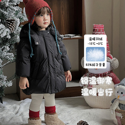 婴幼儿中长款羽绒服冬季新款宝宝外套连帽白鸭绒2025女童冬装 a类