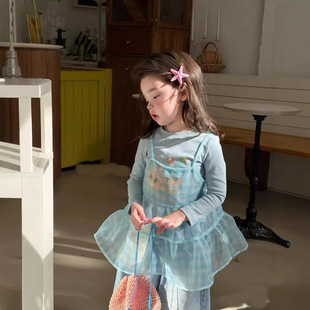 韩国童套装2026春夏新款女童甜美叠搭网纱吊带裙宝宝打底衫牛仔裤