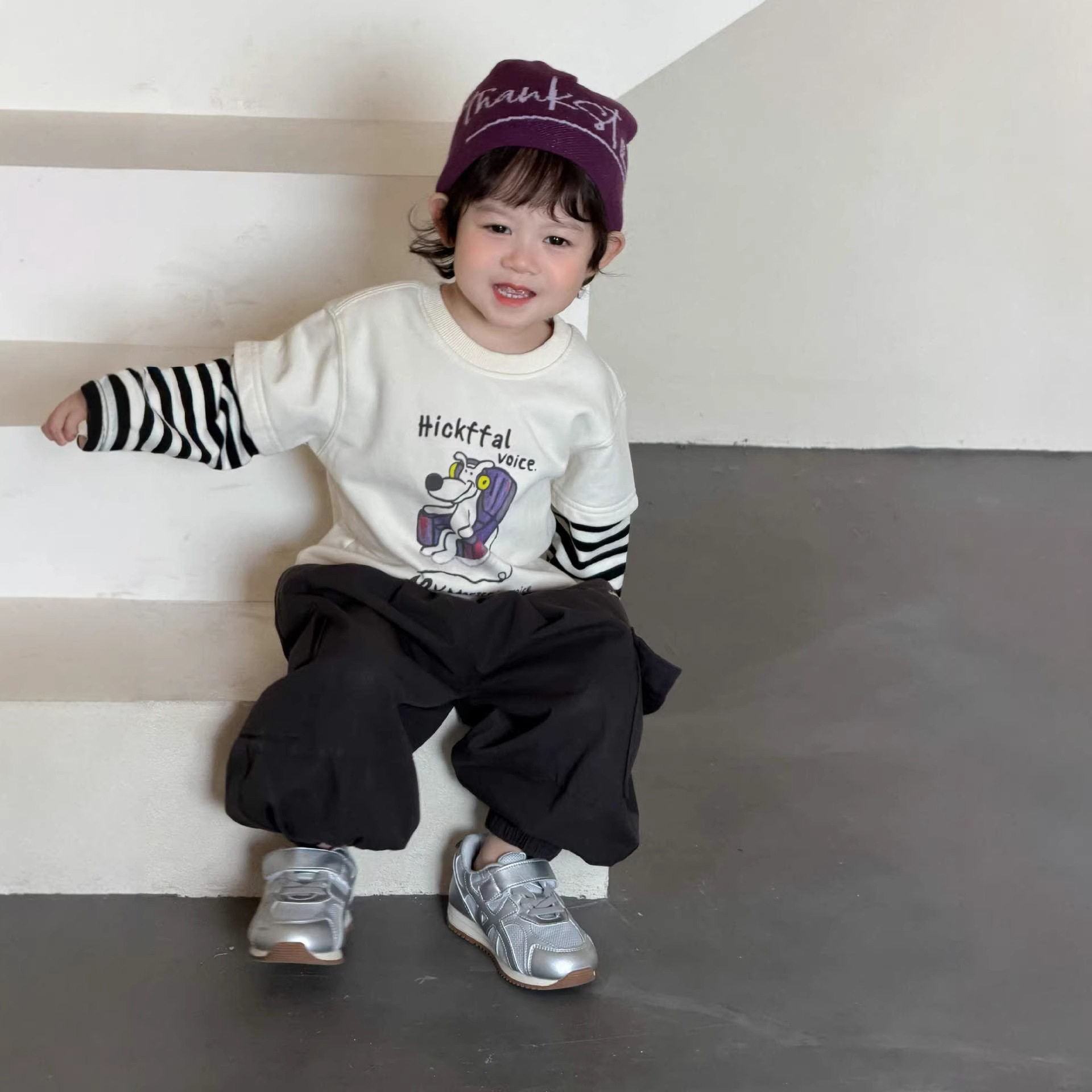 儿童春季衣服韩版童装宝宝春装2026新款男童拼接袖T恤衫休闲套装