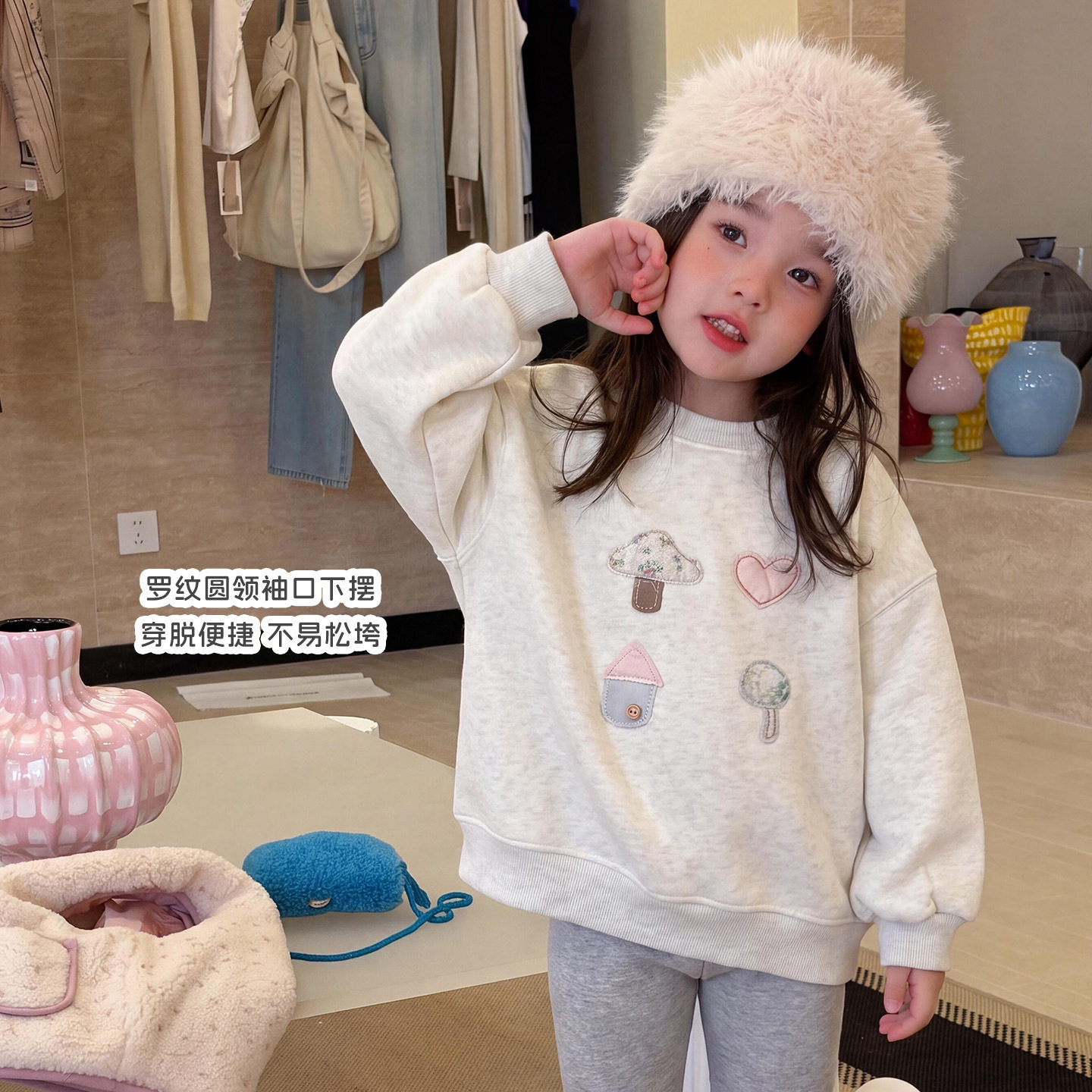 大小卷童装女童加绒加厚洋气卫衣2026秋冬新款卡通百搭印花上衣