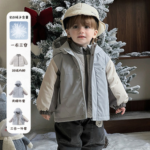 男童拼色外套冬装宝宝三合一冲锋衣羽绒内胆婴儿可拆卸两件套 a类