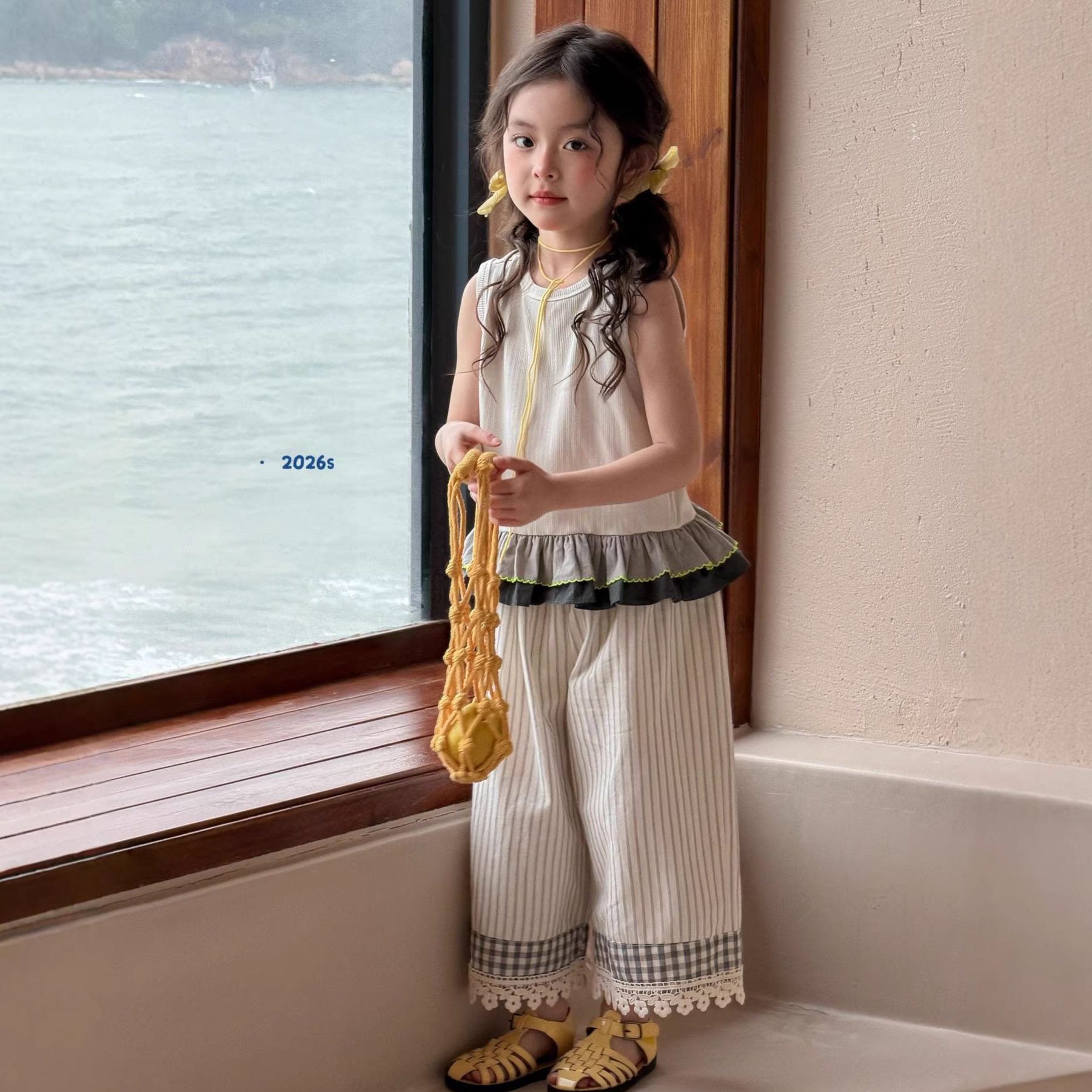 2026夏季新款女童韩系宽松薄款无袖衣服吊带阔腿裤套装两件套