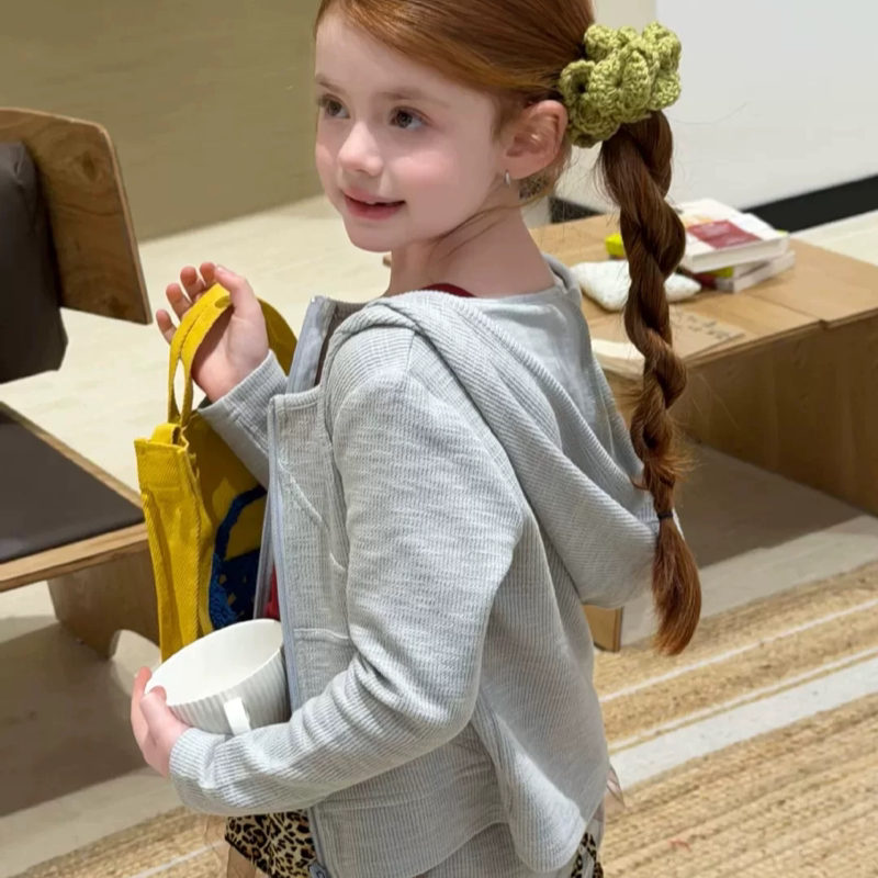 26春季新款女童甜美可爱实用拉链针织卫衣休闲裤套装儿童开衫外套