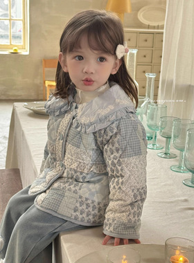 大小卷25新款韩版复古格子棉服外套-72044