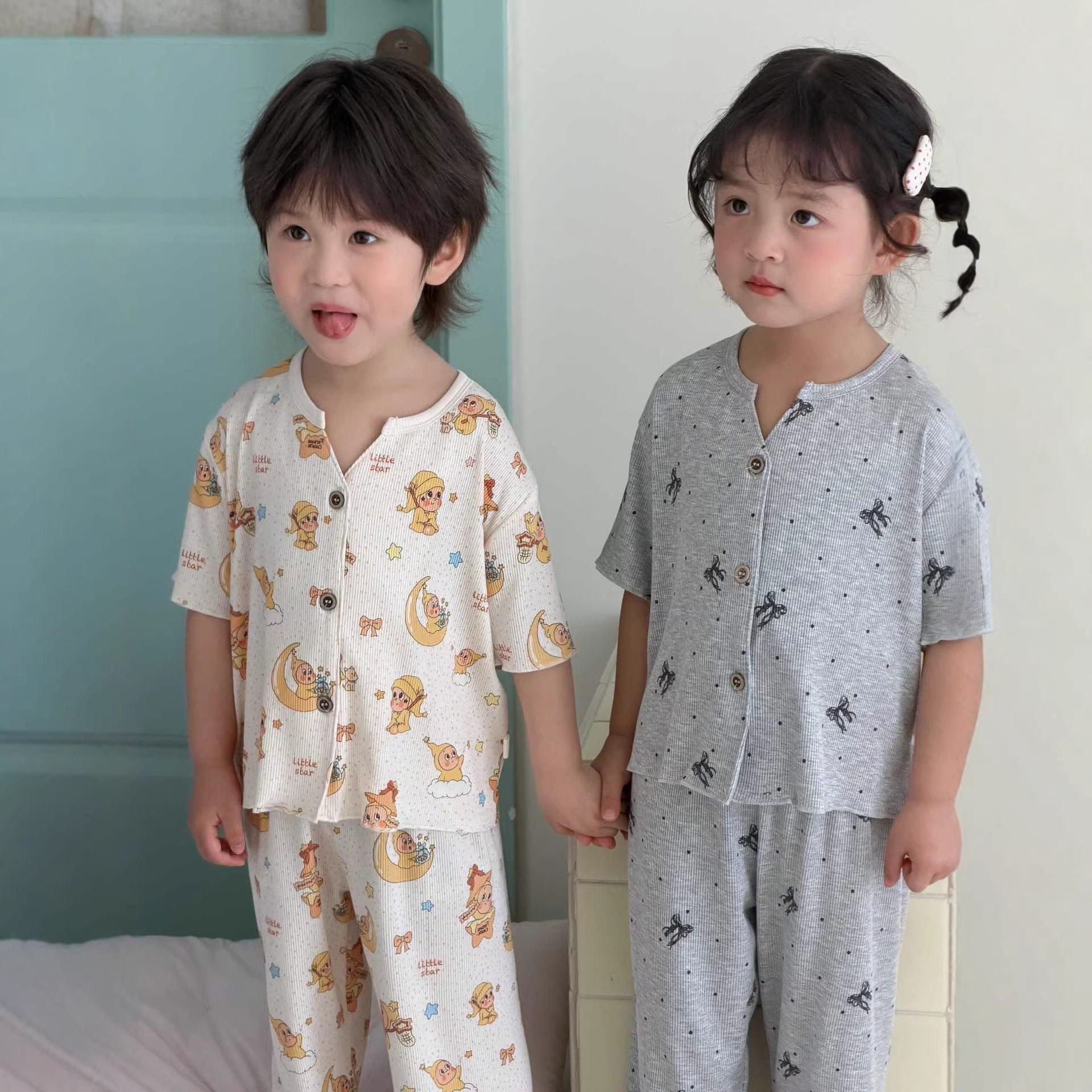 儿童夏季a类新品短袖家居服套装男女童莫代尔宝宝亲子家居服