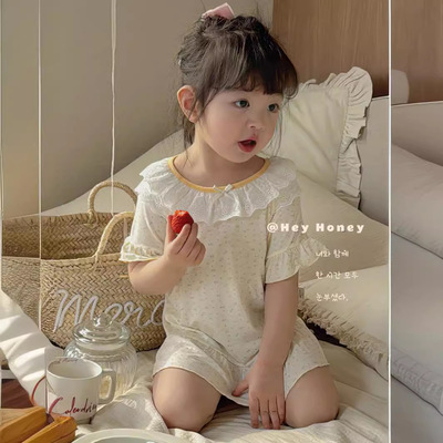 【特价】大小卷 儿童女宝睡裙夏季新款A类绵柔睡衣花边满印家居服