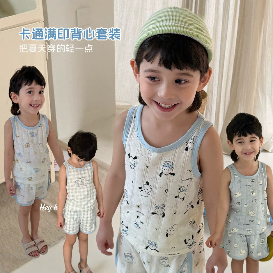 大小卷Heyhoney26新款夏季儿童呼吸背心短裤套装男童装宝宝