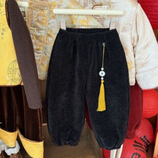 大小卷2025秋冬季新款男女童灯芯绒保暖儿童汉服拜年服搭配长裤子