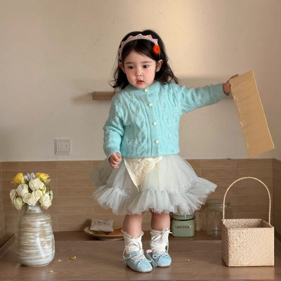 宝宝春款服装2026新款韩版童装儿童春季衣服女童针织外套纱裙套装