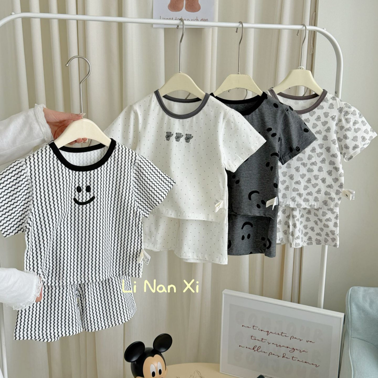 里南希 儿童睡衣夏款男女童短袖可爱卡通印花T恤短裤两件套透气