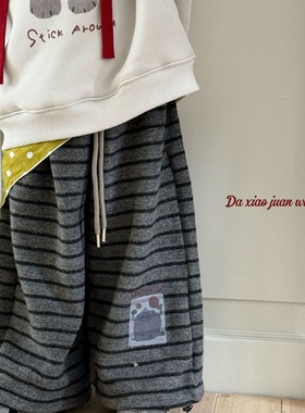 大小卷25新款秋冬加绒条纹休闲裤-55075