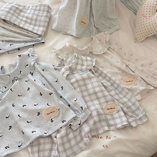 里南希 女童家居服a类26早春新款女宝双层抗菌竹棉纱花边甜美睡衣