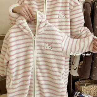 大小卷儿童睡袍25秋冬季男女童半边绒卡通连帽长款亲子睡衣家居服