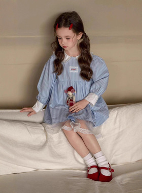 女童连衣裙26春新款法式甜美拼接条纹裙女宝宝田园风娃娃领公主裙