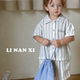 新款 2026夏季 男女宝条纹衬衣休闲复古上衣 衬衫 里南希儿童条纹短袖