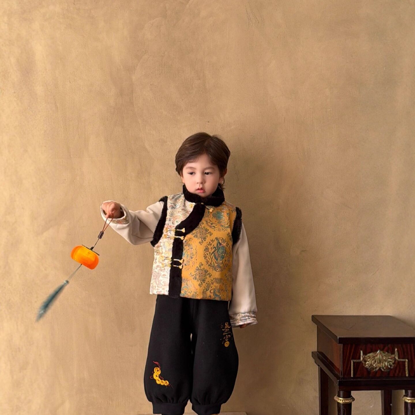 大小卷【金驹辞岁】 冬季新款男儿童过年新年拜年服旗袍三件套装