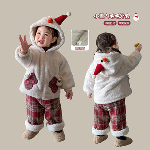 蔗梨童装女童套装外套新款加绒加厚儿童衣服圣诞节婴幼儿宝宝冬装