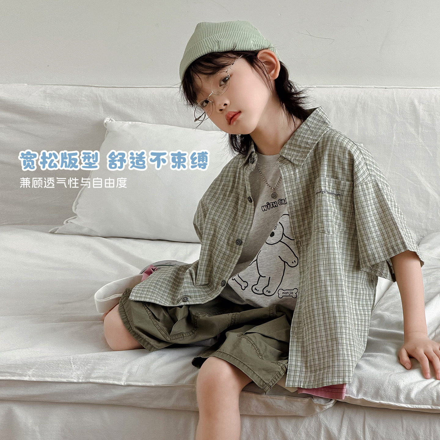 大小卷 2026夏季新款男童纯棉T恤无袖小狗印花背心儿童卡通上衣