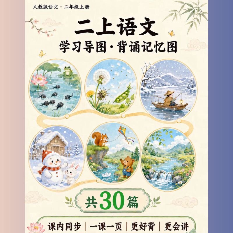 二年级上册语文背诵复述学习导图思维导图学习单知识点总结纸质版