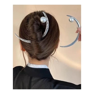 中国风玄月发簪复古优雅气质半月挽发簪子女古风丸子头盘发发饰