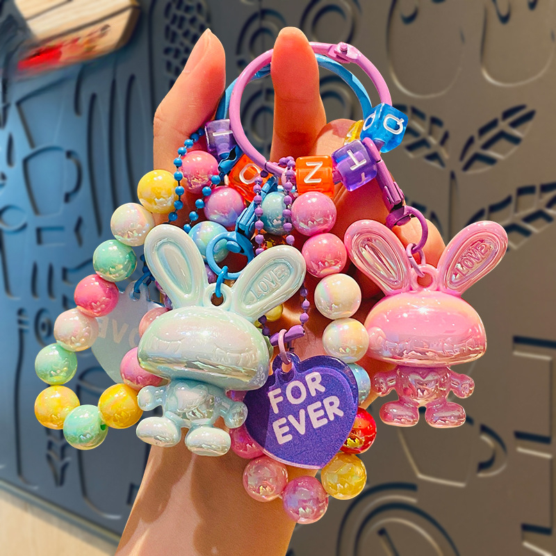 卡通电镀亚克力兔子串珠手链钥匙扣公仔可爱情侣书包小挂件小礼品
