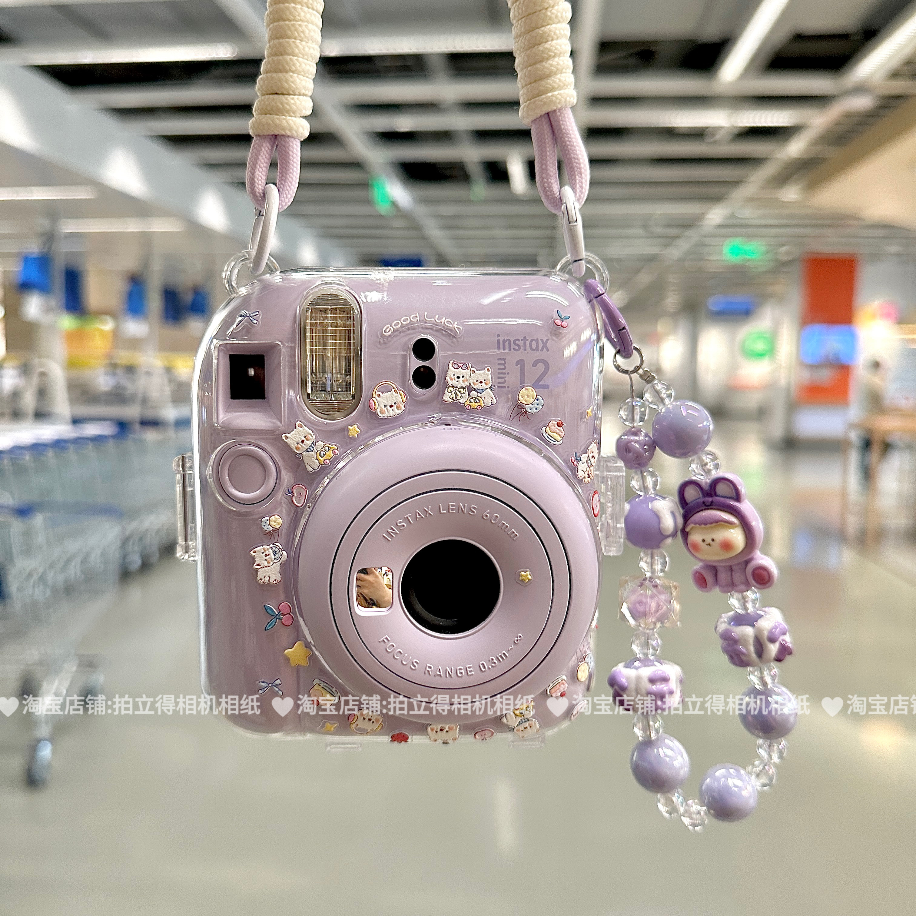 拍立得保护壳mini12/收纳水晶壳挂绳适用富士相机保护套