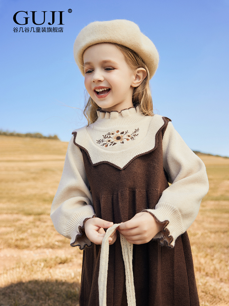 Girls' Dresses 2024 New Autumn and Winter Clothes Plush Children's Girls Baby Princess Skirts Winter Children's Clothing Sweater Skirts
