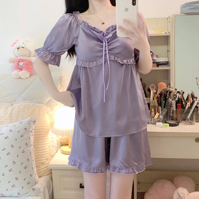 睡衣女夏天凉感冰丝绸短袖短裤套装薄款甜美公主风居家外穿家居服,运动/瑜伽/健身/球迷用品,情侣装泳衣,淘宝优惠券,粉丝福利购,淘宝优惠卷