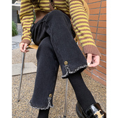 2025秋款 胖mm显瘦九分烟管裤 梨形身材设计感弹力直筒牛仔裤 女大码