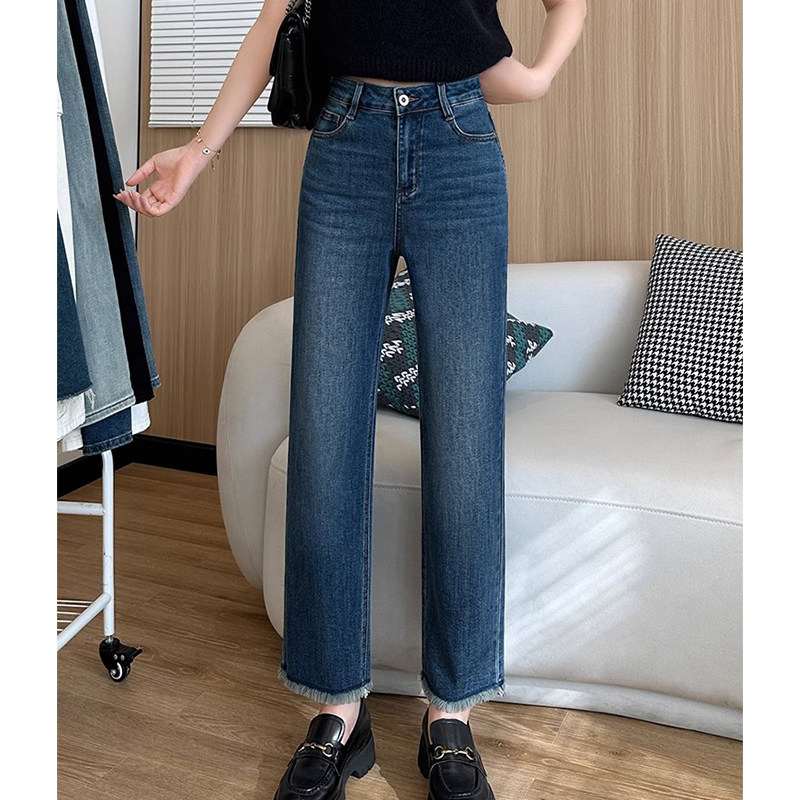 2023年早秋梨型身材毛边法棍直筒牛仔裤女胖mm遮肉显瘦减龄烟管裤,女装/女士精品,牛仔裤,淘宝优惠券,粉丝福利购,淘宝优惠卷