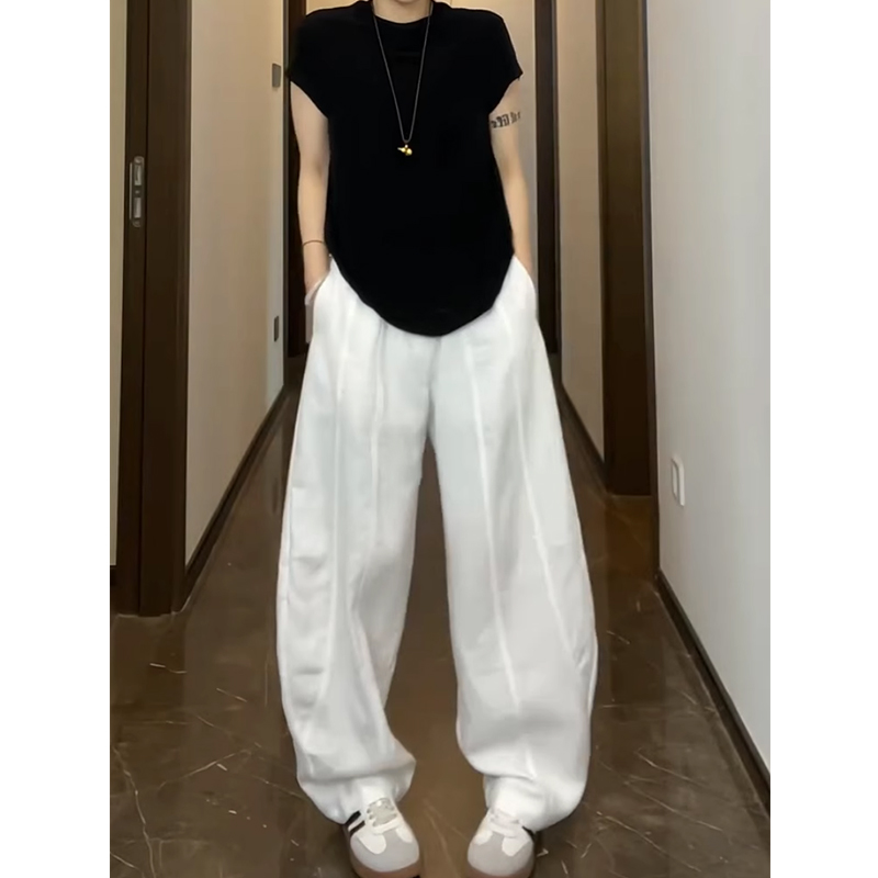 大码女装高腰阔腿弯刀休闲裤