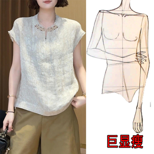 圆领短袖 女生夏季 韩版 衬衫 百搭钉珠设计感洋气上衣 薄款 宽松型时尚