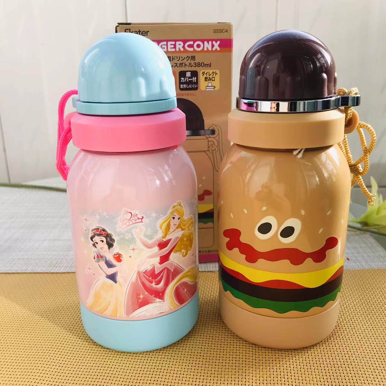 日本斯凯达公主汉堡包儿童卡通不锈钢便携运动水壶防漏直饮不保温