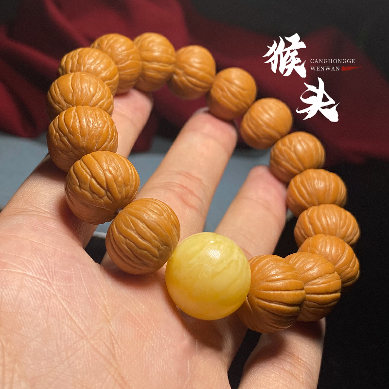 猴头手串土豪南瓜桩猴王正圆矮桩磨盘凤羽小核桃文玩男士单圈手链