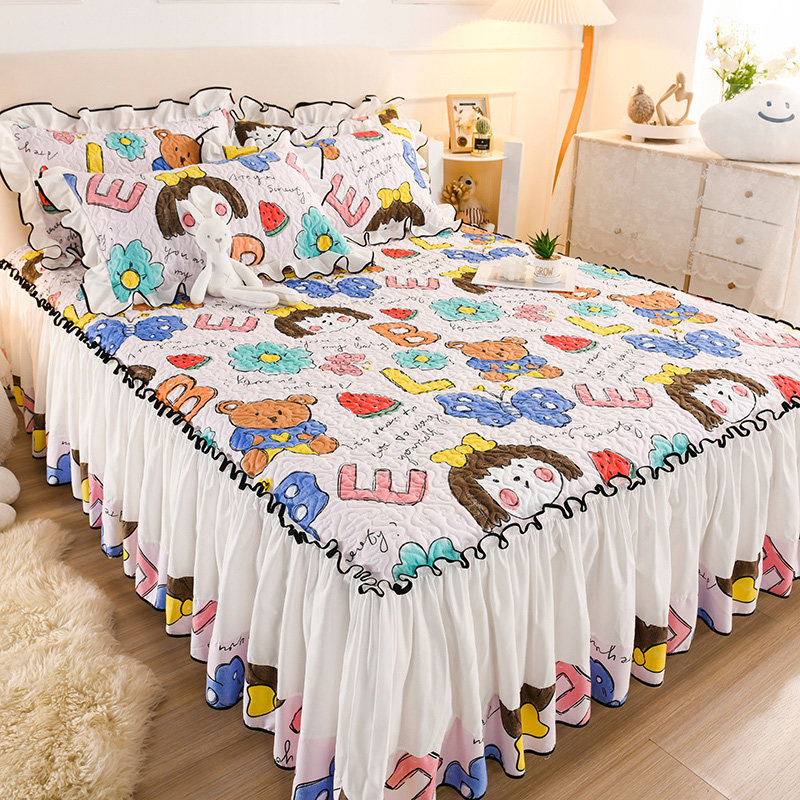 床裙2025新款单件夹棉床罩女孩网红卡通公主风三件套加厚保暖高端