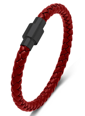 简约红色编织真皮绳手链男士潮流配饰简约ins高级感情侣手环饰品