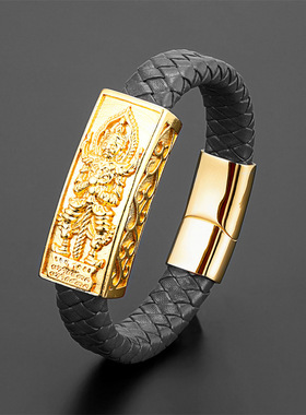 本命年手链男士泰国佛牌滴油龙婆瑞手链信教同款红黑真皮手链男