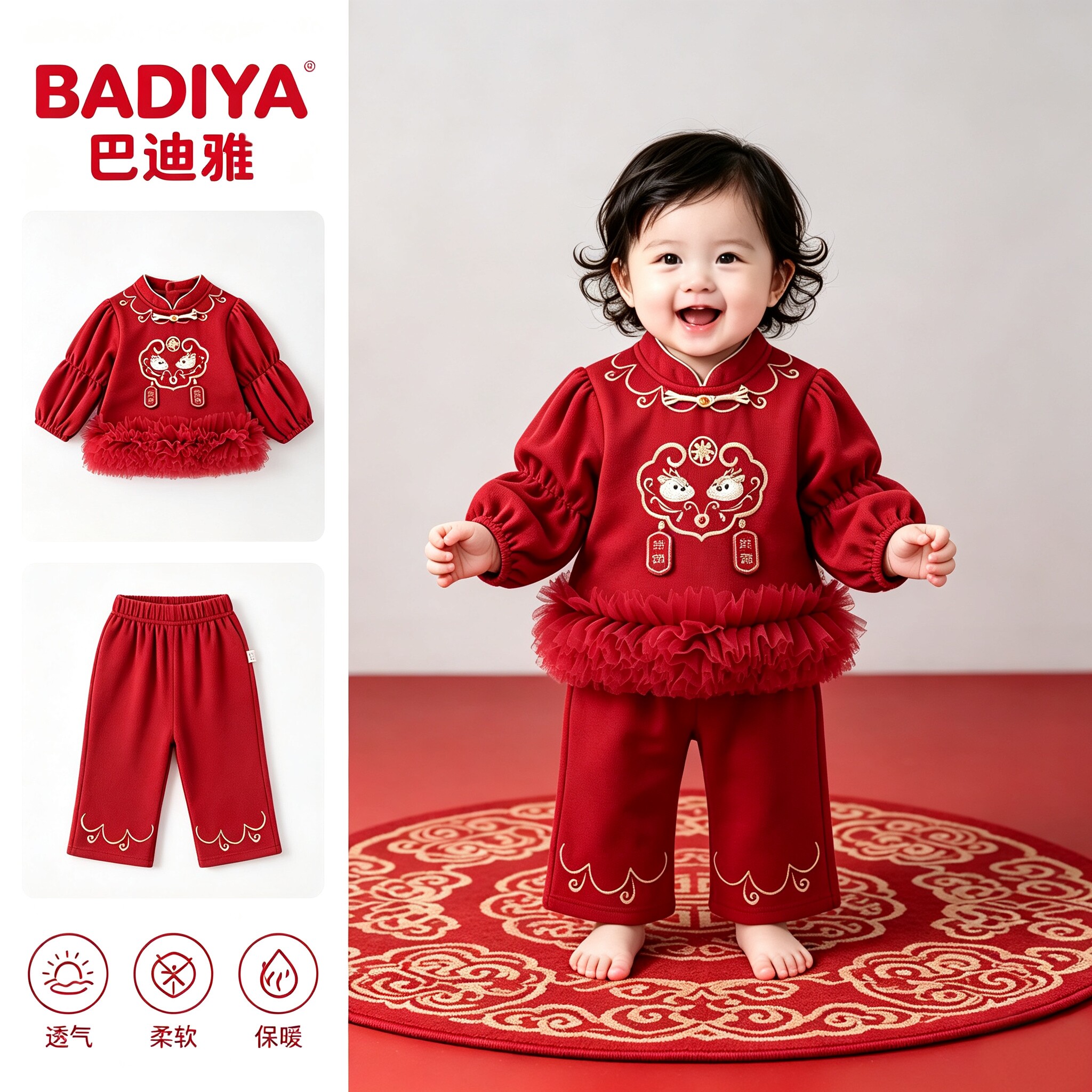 一周岁女宝宝礼服秋季新中式分体唐装套装春装婴儿百天衣服新年装图片