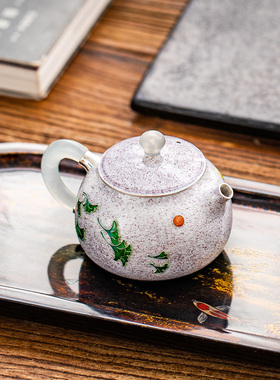 FN 七宝烧玉把玉钮淡紫色银杏叶小小壶